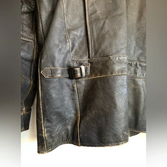 Kenneth Cole New York Men’s L Heavyweight Distressed Brown Leather Jacket Patina